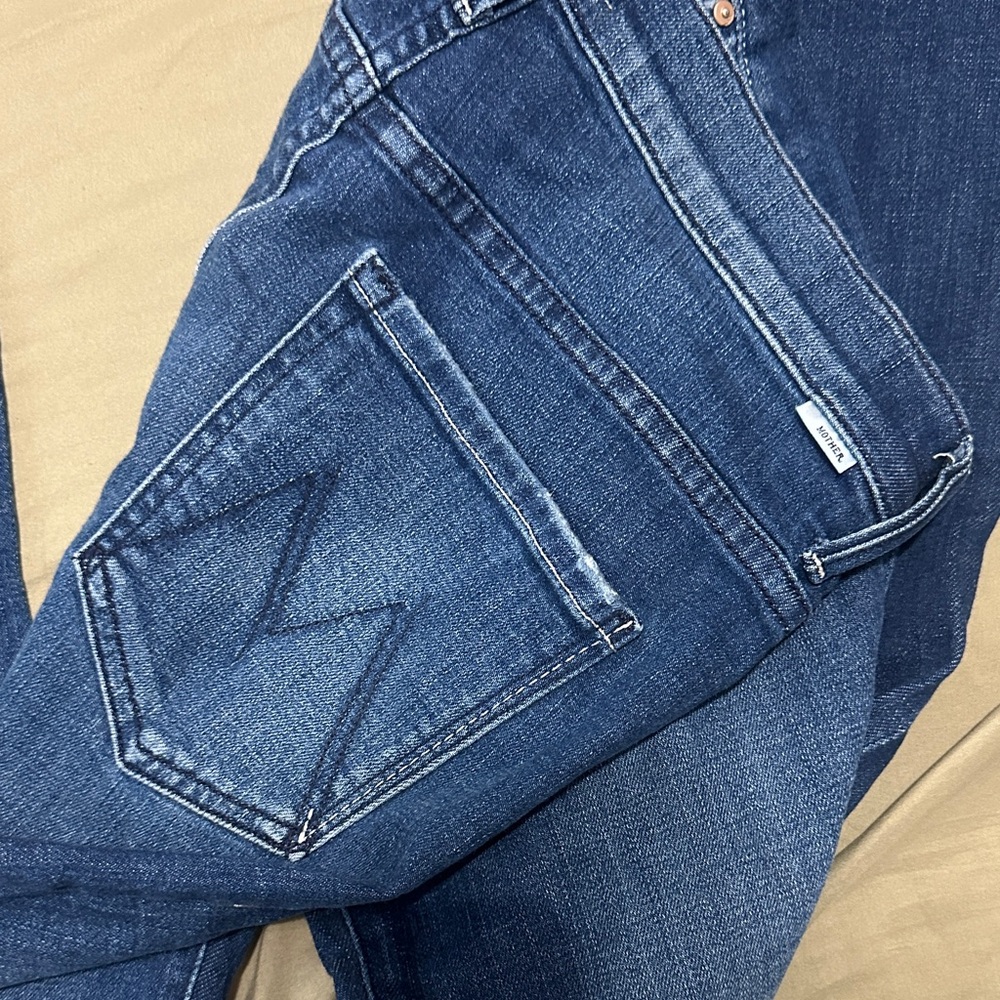 MOTHER Blue Denim Flare Jeans - Raw Hem - Picture 5 of 5